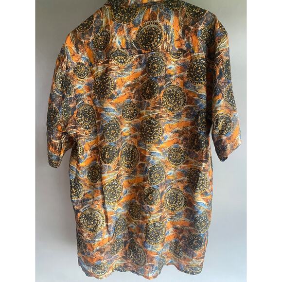Robert Stock L Button Up Short Sleeve Silk Abstract Medallion Silk - Picture 7 of 13